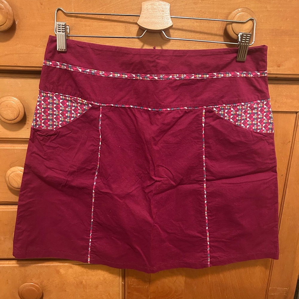 Burgundy Mini Skirt with Patterned Accents